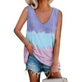 thumbnail image 2 of CNKOO Womens Tie-Dye Tank Loose Fit V Neck Sleeveless Color Block Shirts with Pocket, 2 of 6