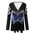 thumbnail image 3 of Gibobby Blusas De Mujer Tops Blusa Casual con cuello en V Estampado Camisas de manga larga con cremallera Blusa de mujer（Azul， S), 3 of 4