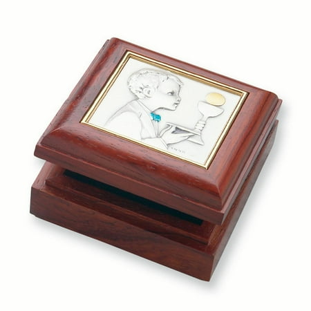 - Boy's Rose Finish Wood Communion Keepsake Box - Perfect First Communion Gift