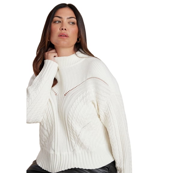ELOQUII Women's Plus Size Cableknit Funnelneck Sweater