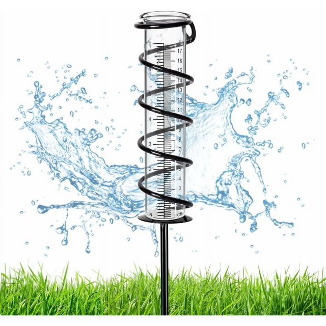 CHAO Pluviómetro, Pluviómetro de Vidrio de Capacidad Pluviómetro Extraíble con Estaca de Metal en Espiral Pluviómetro Preciso para Patio, Césped y Jardín (Pluviómetros)