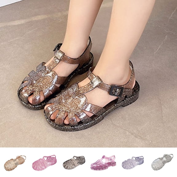 Asxite Toddler Sandals Girl Soft Sole Crystal Jelly Princess Sand Style for Girls Shoes 3-8 Y