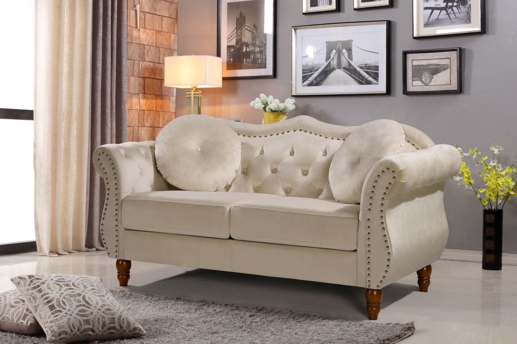 Uspridefurniture Wymore 65.5'' Velvet Rolled Arm Loveseat,Ivory