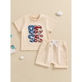 thumbnail image 2 of Bagilaanoe 4th of July Outfits for Toddler Baby Boys Short Sleeve Letter Embroidery T-shirt Tops + Shorts 12M 18M 24M 3T 4T 5T Kids Independence Day Clothes 2pcs Short Pants Set, 2 of 7