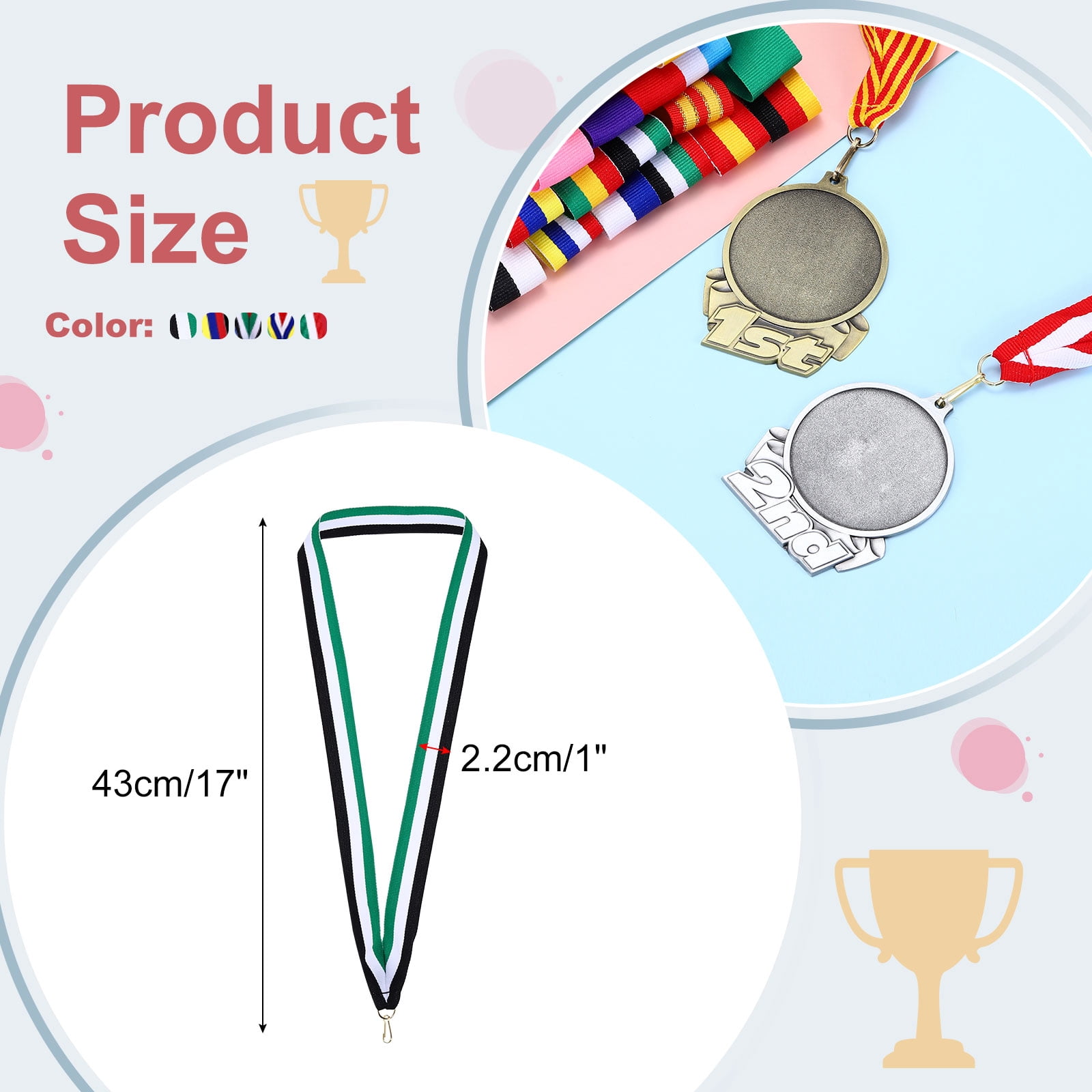 Uxcell 50Pcs Award Neck Ribbons with Snap Clip Black/Red/Yellow/Green/White