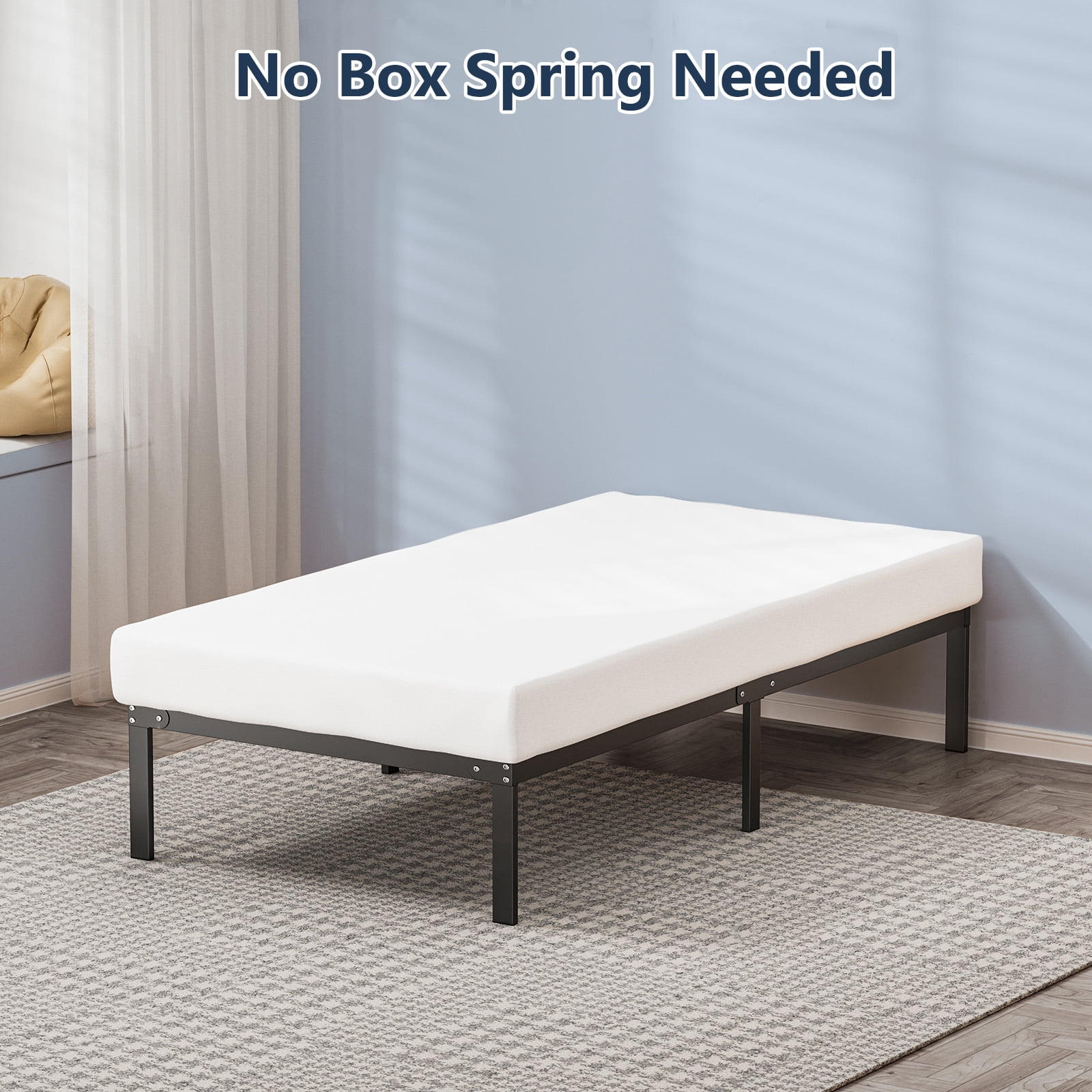 Beddle Twin Size Bed Frame,Metal Bed Frame,No Box Spring Required,Quiet & Sturdy,Black