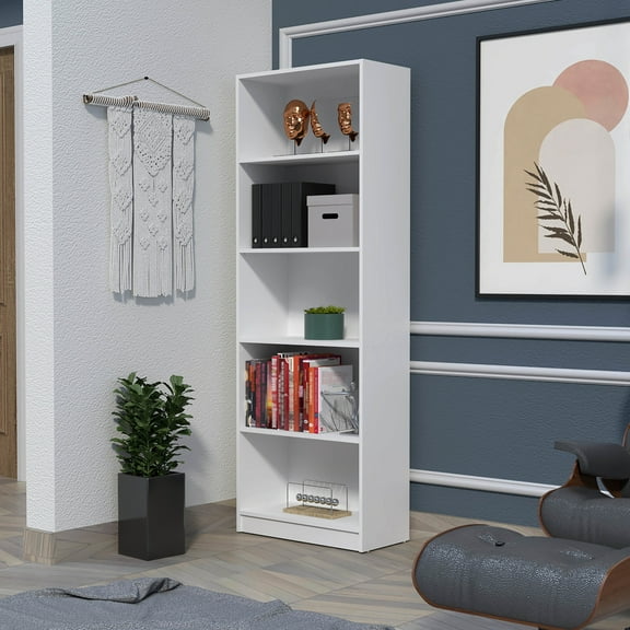 Engineered Wood 4 Shelves Bookcase In White For Compact Home Office With Tiered - And Practical