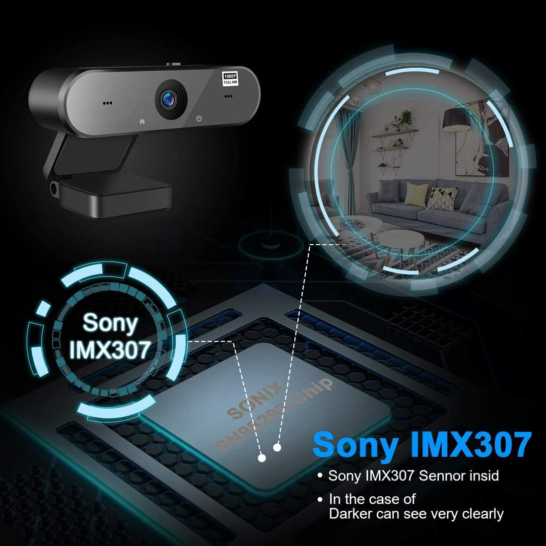 Webcam with Microphone,Portable 1080P Full HD Streaming Webcam with Wide Angle, Auto Noise Cancellation and Privercy Cover USB Webcam for Desktop/Laptop/Computer