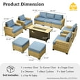 thumbnail image 4 of Vcatnet 10 Pieces Outdoor Patio Conversation Set with 54" Fire Pit Wicker High Back Sectional Sofa Furniture Denim Blue, 4 of 10