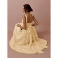 thumbnail image 3 of Elegant Yellow Sleeveless Square Neck A-Line Midi Dress With Ruched Waist, 3 of 16