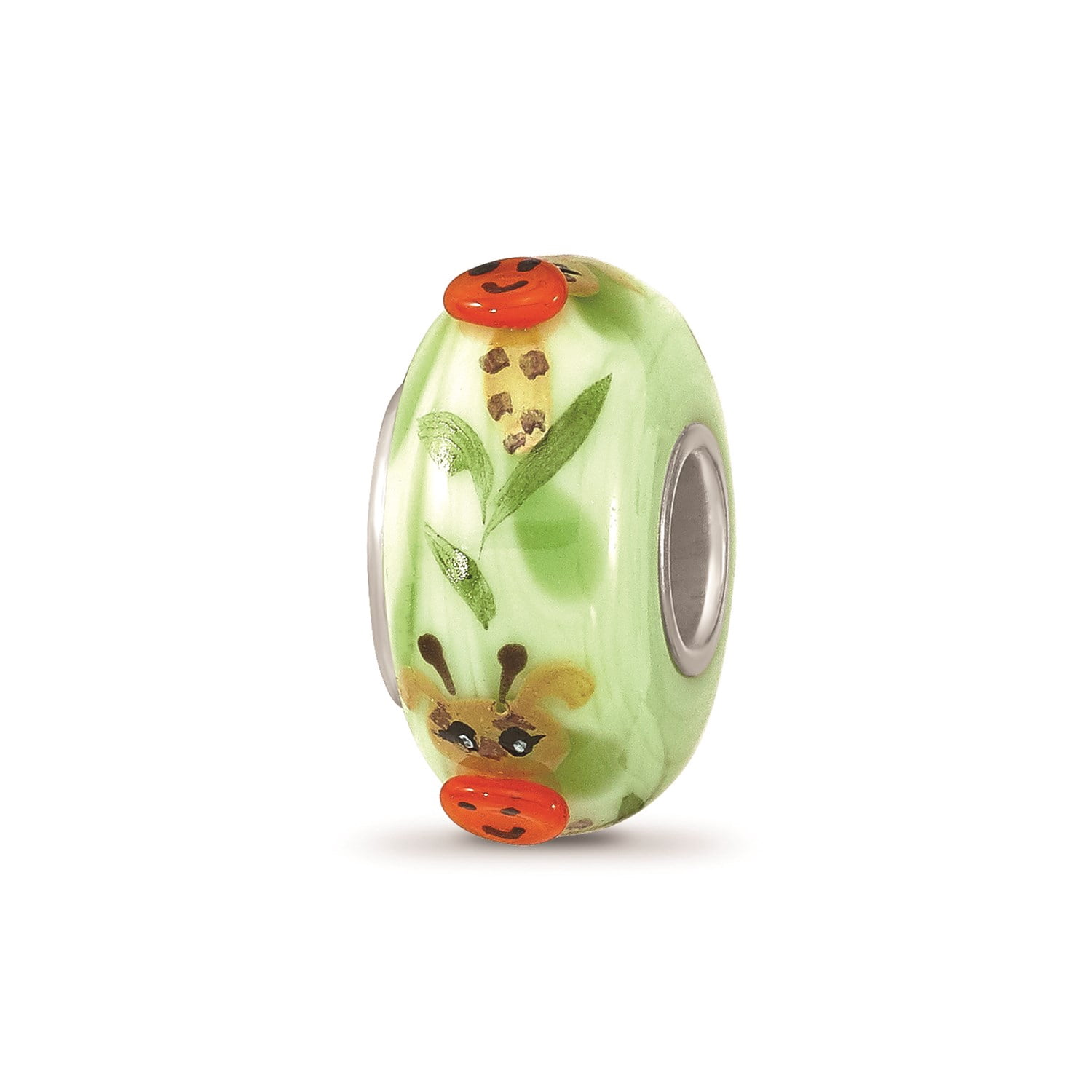 Reflection Beads Sterling Silver Hand Painted Animal Giraffe Green Glass Charm
