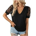 thumbnail image 1 of Pisexur Hauts pour Femmes Blouses en Dentelle à Manches Courtes Col en V Tee Tops Été Décontracté Polyvalent Noir Tops Mode Bureau Robe T-Shirts, 1 of 5