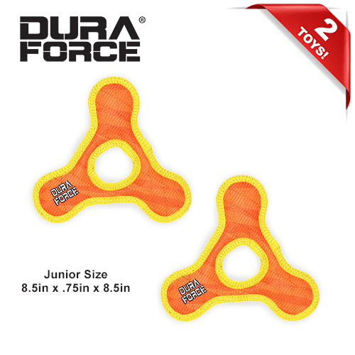 DuraForce Jr TriangleRing Tiger Orange, 2-Pack, Durable Woven Mesh Fiber Squeaky Dog Toy