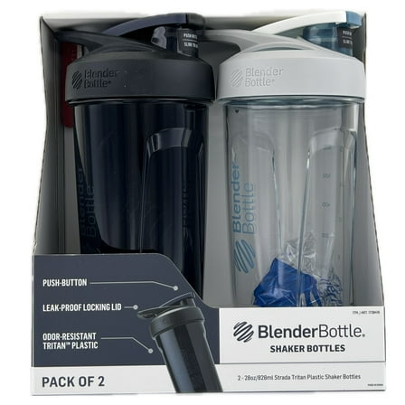 Blender Bottle Strada Shaker Bottle, 28 Ounce (2 Count) - Black/White