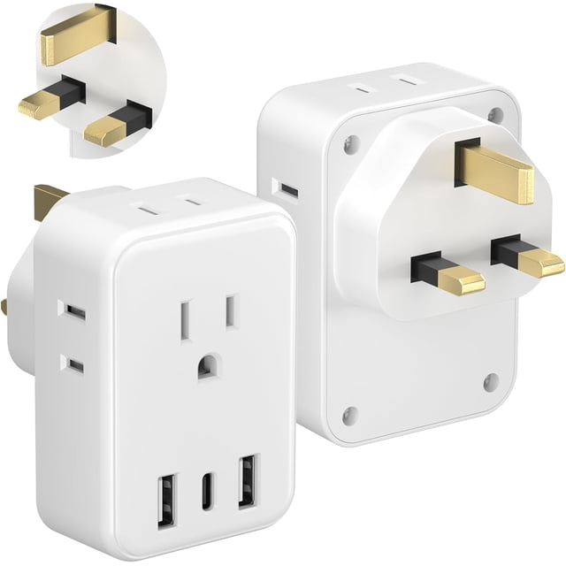 Adaptador de enchufe BN-LINK de EE. UU. a Reino Unido tipo G con 4 salidas y 3 USB