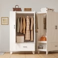 thumbnail image 3 of IRONCK 67" Tall Wardrobe Closet with Mirror & Drawer, White Wooden Bedroom Armoire Cabinet with Side Shelves and Hooks, 3 of 12