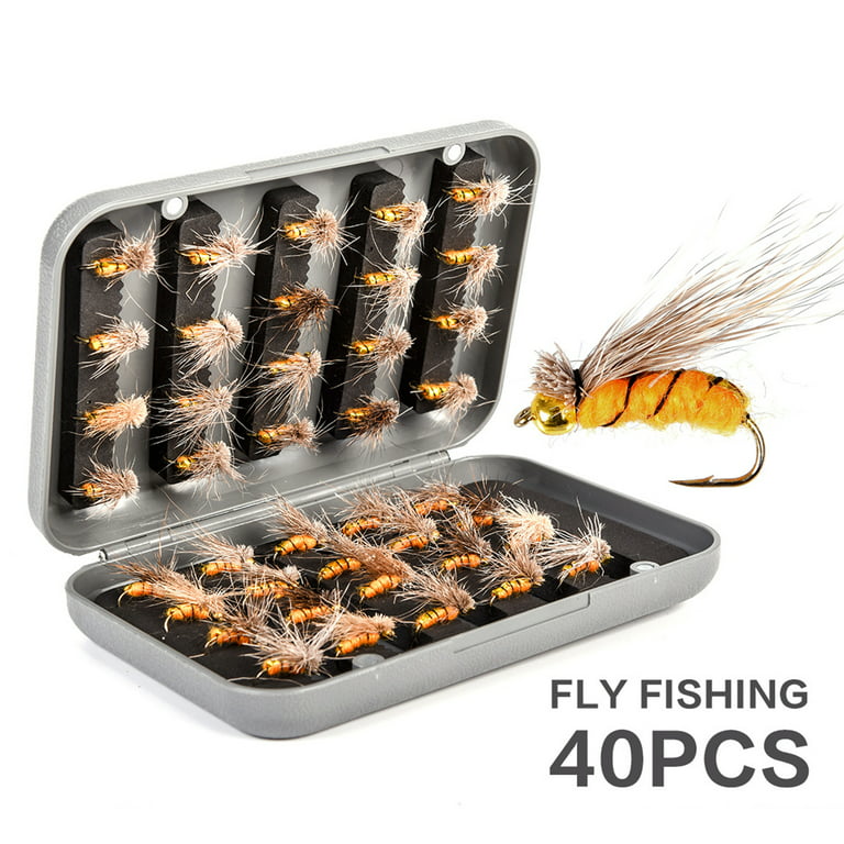 40pcs Fly Fishing Lure Trout Bait with Hook Flies Assortment Kit Nymph Wet and Dry Flies with Storage Box, Size: 14, Sets