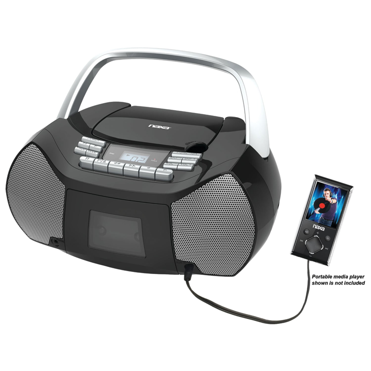 Naxa Portable CD/Cassette Player Boombox, Black