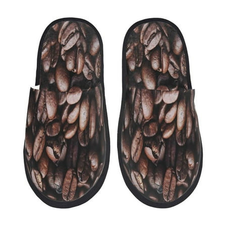 

Fuzoiu Coffee Bean Print Unisex Furry Slippers Plush Indoor Shoes Trendy House Slippers Anti-Skid EVA Sole House Shoes for Home Office and Travel -Medium