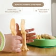 thumbnail image 2 of Spoon la la Made in USA Toddler Utensil Set (2 Pack) & Board Book - Spoon & Fork for Kids, Self-Standing 3D Ergonomic Cat & Dog Handles, BPA-free, Dishwasher Safe (Yellow), 2 of 12