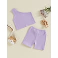 thumbnail image 3 of Nygoyerh Toddler Little Girls Casual Ribbed Shorts Sets 6M 12M 18M 24M 3T 4T Slash Neck One Shoulder Tank Tops with Elastic Shorts 2Pcs Kids Solid Color Summer Daily Outfit, 3 of 8