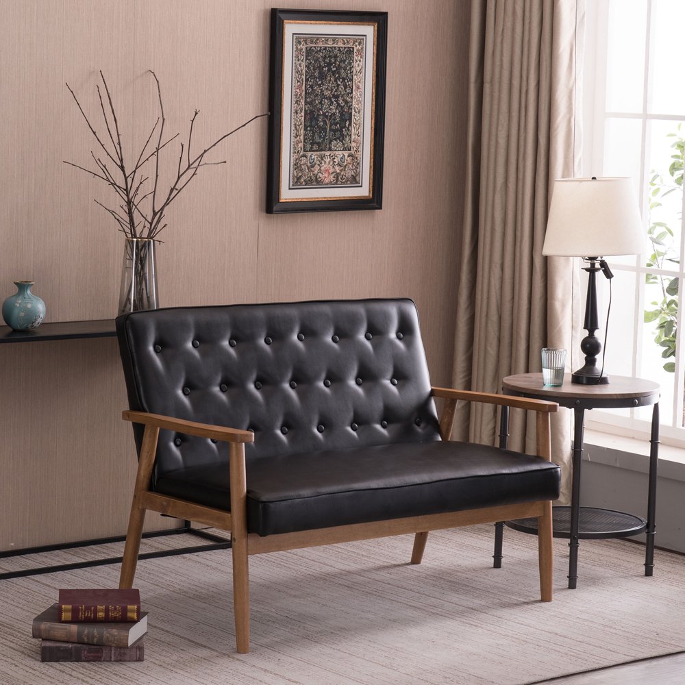 GZXS Vintage Loveseat Chair 2Seater Lounge Chair with Wood Frame