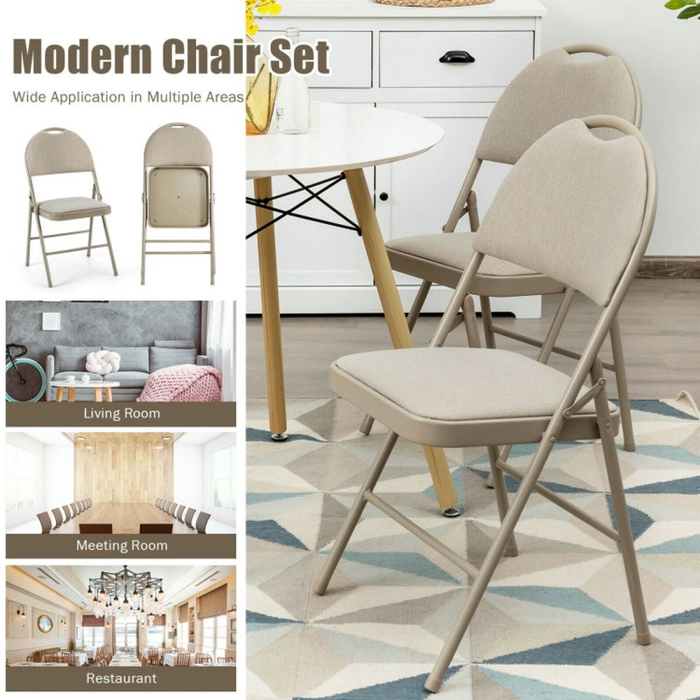 Demi Bonn 6 Pack Folding Chairs Portable Padded Office Kitchen Dining Chairs, Beige