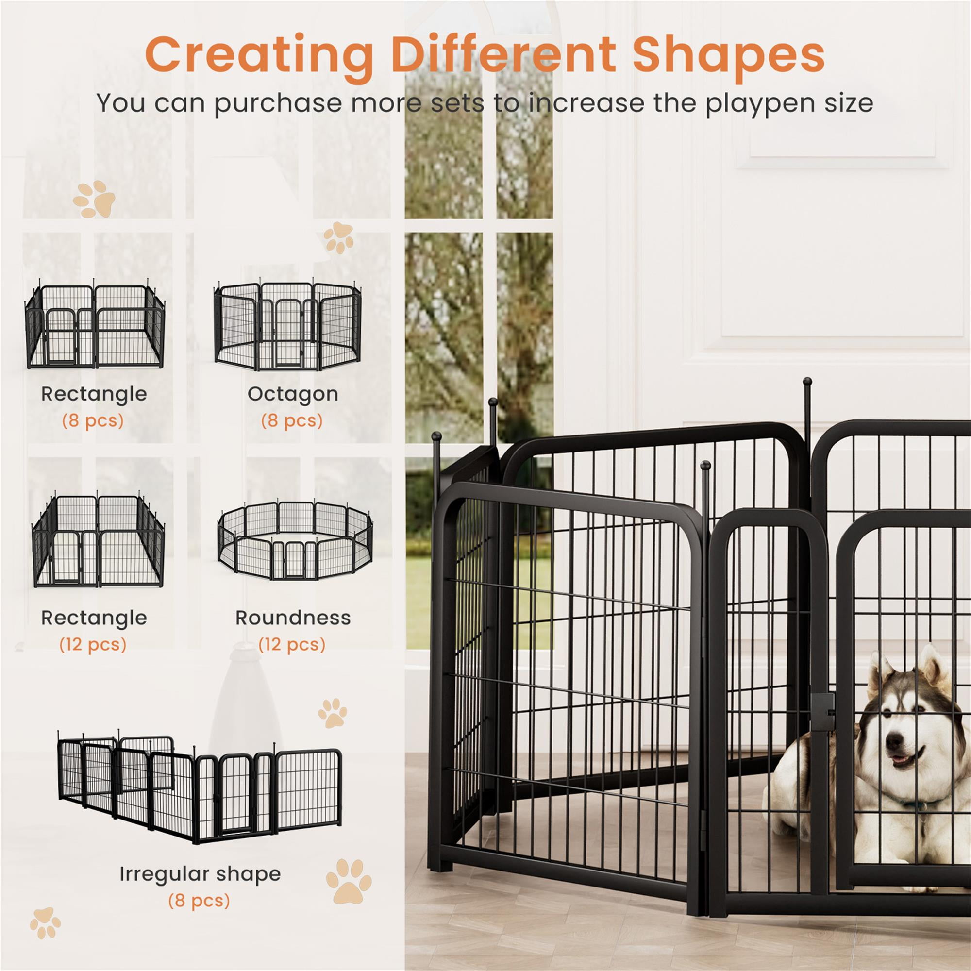 Pefilos Dog Playpen Outdoor, 12 Panel Dog Fence 24" Pet Pen for Puppy, Indoor Pet Exercise Pen for RV Camping Garden Yard, Black