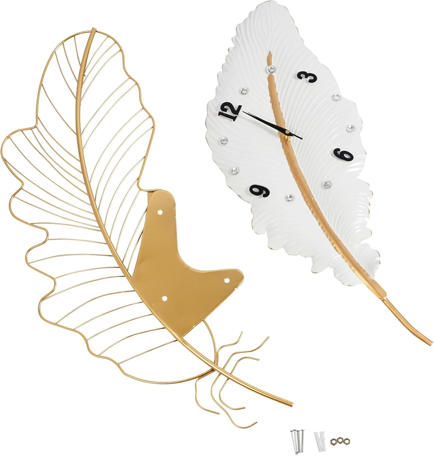 Modern 30inch Large Wall Clock Metal Feather Wall Clock Decorate with Sweep-Second Silent, Wall Clocks for Living Room, Bedroom, Dining Room, Office,