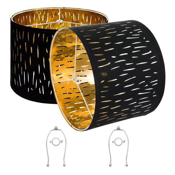 KFFKFF Set of 2 Drum Lamp Shades, 13 in Top x 13 in Bottom x 10 in Height, Medium-Sized Replacement Shades with Harp for Table, Floor, and Pendant Lamps, Black Hollow-Carved Pattern Design