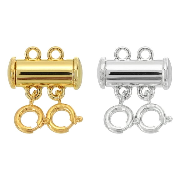 Uxcell 2Pack Layering Necklace Clasps 2 Strands Slide Tube Lock Clasp, Silver & Gold
