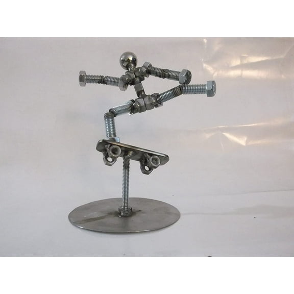 Skateboarder Metal Bolt Figurine, Metal Bolt Figurine, Upcycled Art