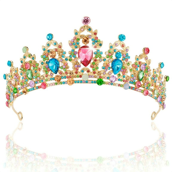 Duslogis Tiara for Women, Crown and Tiara for Girl Princess, Bride Wedding Happy Birthday Halloween Cosplay Hair Accessories Decorations (Rainbow)