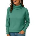 thumbnail image 5 of Women's Turtleneck Sweaters Fall Fitted Long Sleeve Pullover Sweater Ribbed Knit Basic Tops Green 2XL, 5 of 5
