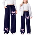 thumbnail image 2 of MUXiin Kids Sweatpants Girl Bowknot Baggy Y2k Parachute Track Pants Elastic Waist Athletic Pants Open Bottom Fashion Casual Pants with Pockets Back To School Kids Clothes Girls, 2 of 9