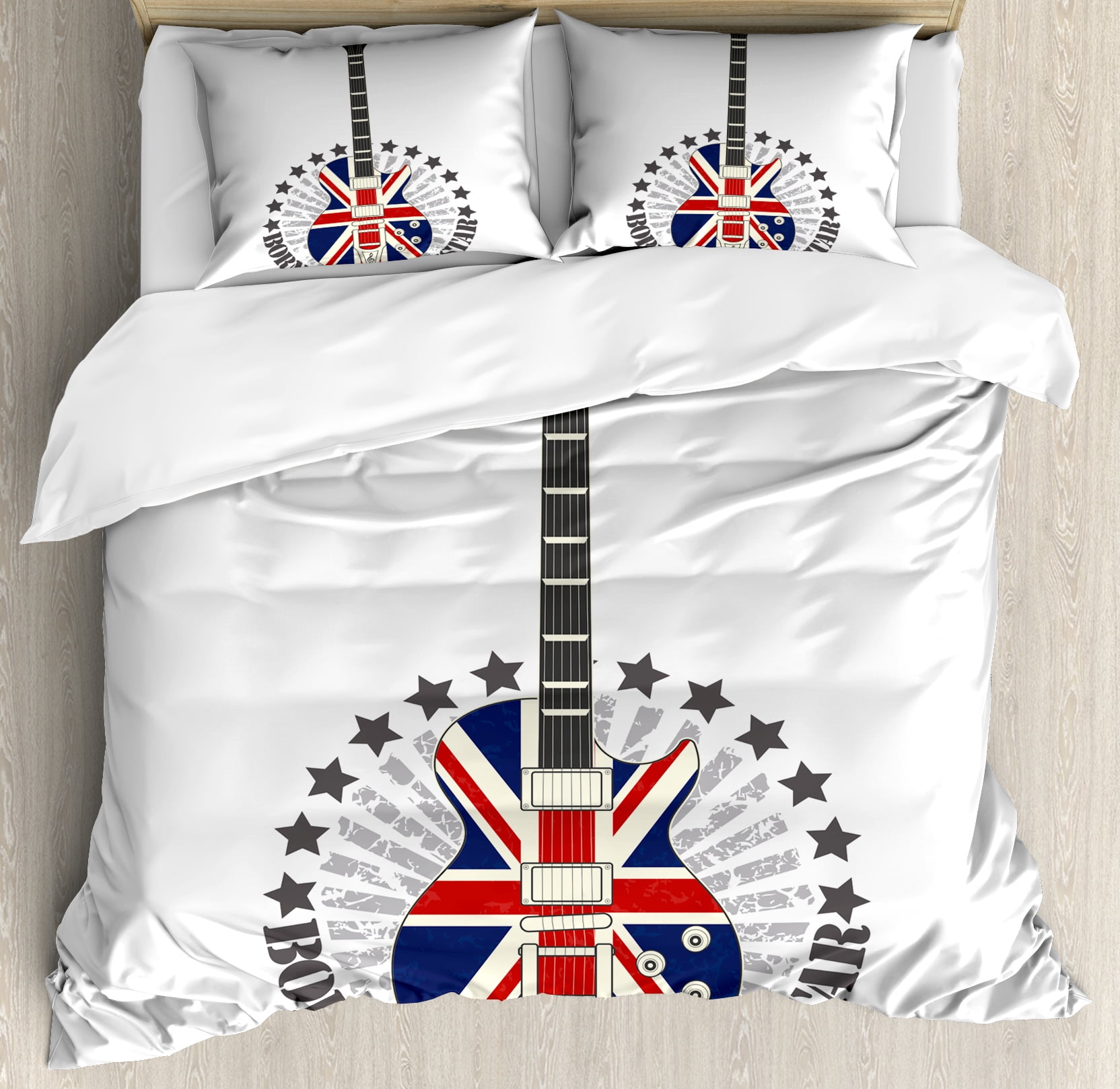 Rock Duvet Cover Set Union Jack Patterned Guitar Stars Rock Duvet Cover Set Union Jack Patterned Guitar Stars Design Al Instrument Decorative Bedding With Pillow Shams Red Royal Blue