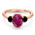 thumbnail image 3 of Gem Stone King 18K Rose Gold Plated Silver Red Created Ruby and Black Diamond Engagement Ring for Women | 2.54 Cttw | Oval 9X7MM | Gemstone July Birthstone | Size 9, 3 of 6