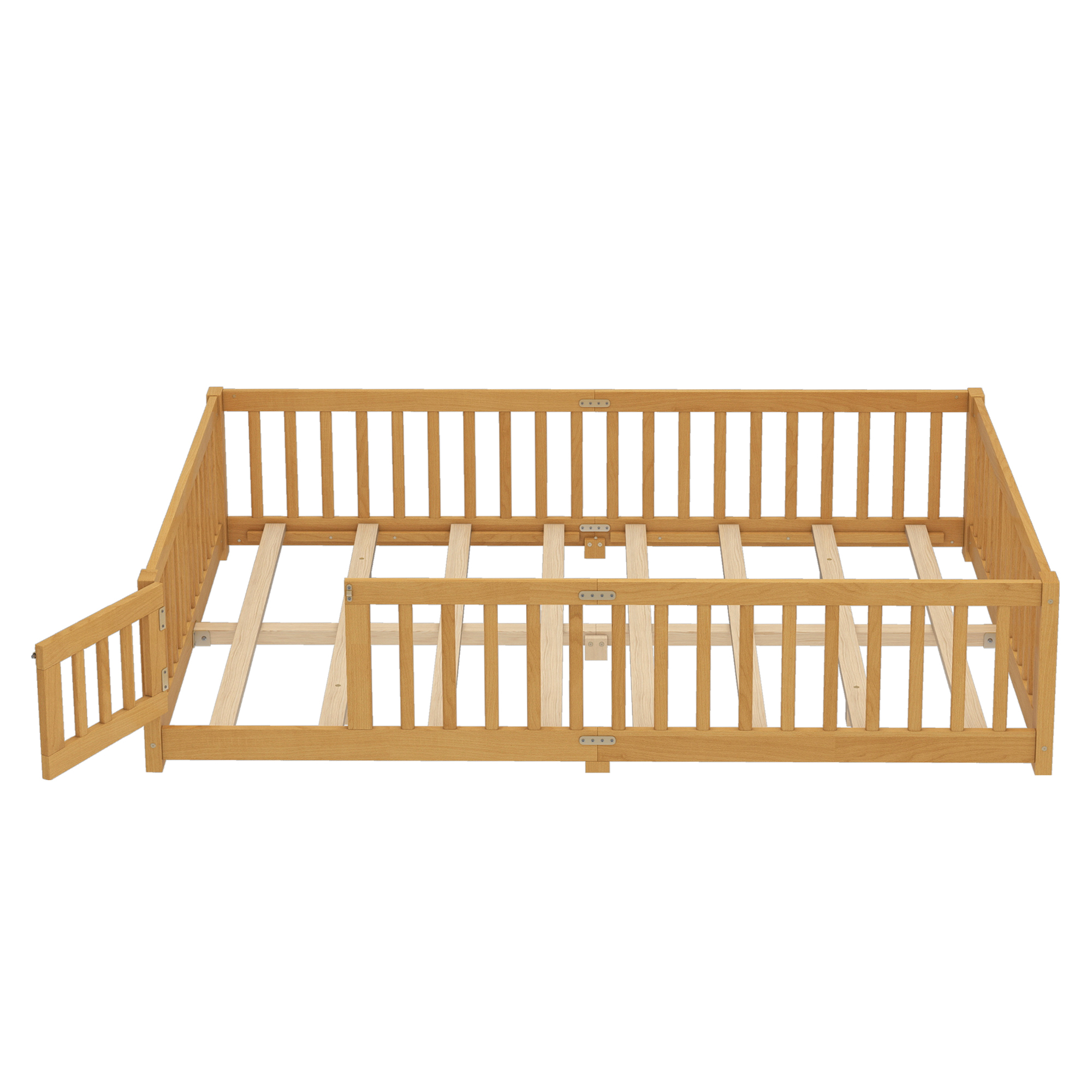 Jopath Queen Size Floor Bed Frame,Montessori Bed with Guardrails and Door,with Slatted Base,for Kids,Boys,Girls,Natural