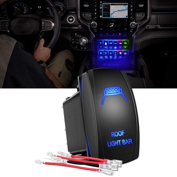 Waywe Roof Light Bar Rocker Switch Led Light Bar Switch 5Pin Laser On Off SPST switches 20A 12V 10A 24V Switch Blue with Jumper Wires Set for Cars Trucks RVs