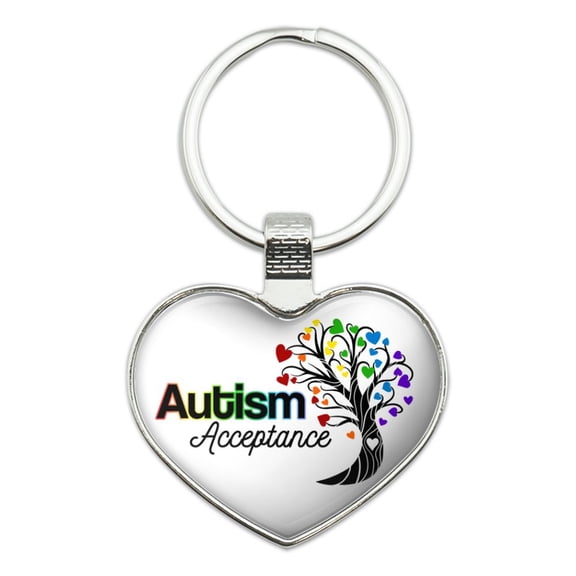 Autism Acceptance Tree of Life with Hearts Heart Love Metal Keychain Key Chain Ring