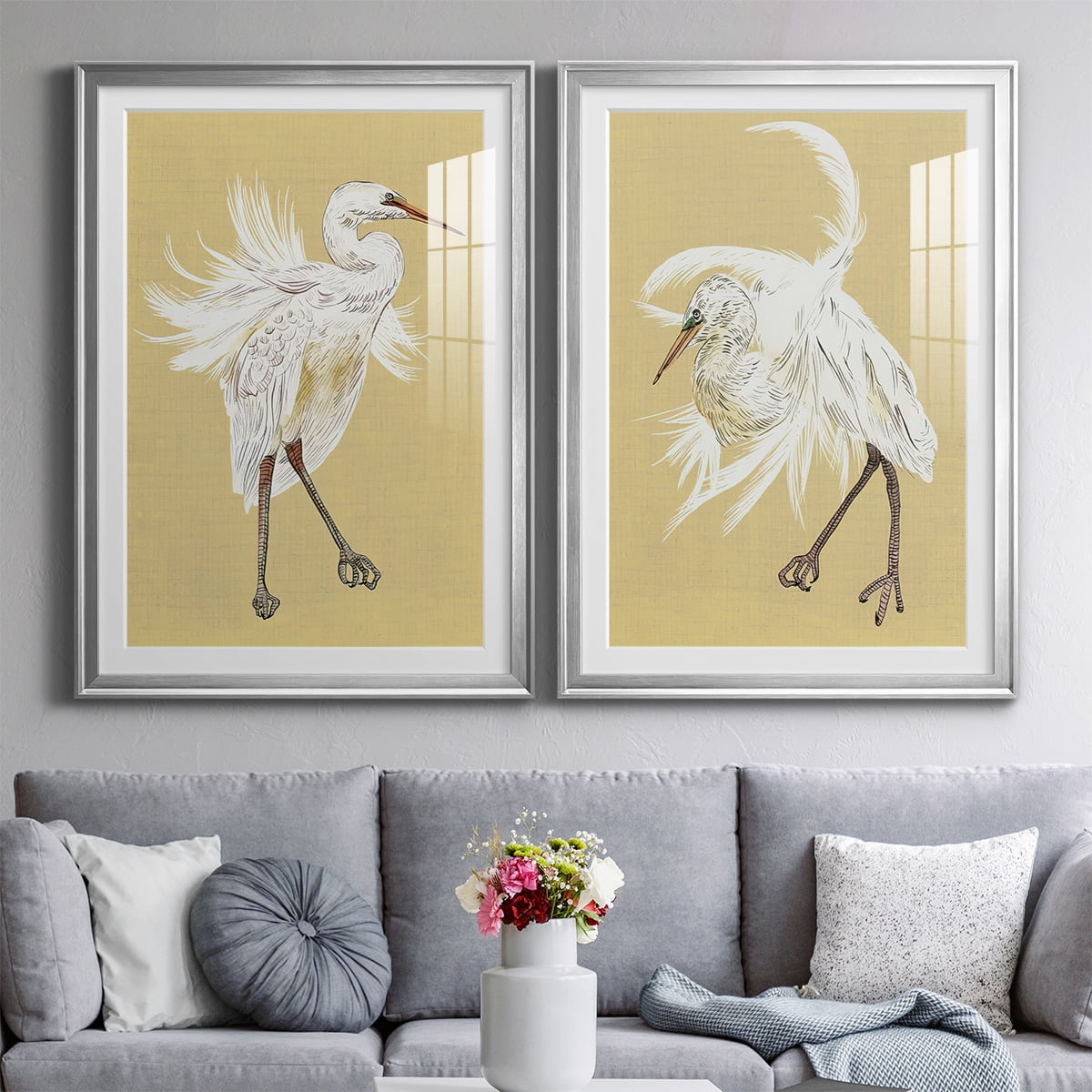 Wexford Home Heron Plumage V Premium Framed Print, 30.5" x 42.5" - Ready to Hang, Silver (Set of 2)