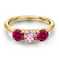 thumbnail image 3 of Gem Stone King 18K Yellow Gold Plated Silver Pink Lab Grown Diamond and Red Created Ruby Engagement Ring for Women | 1.70 Cttw | Round 5MM | Gemstone April Birthstone | Size 9, 3 of 6