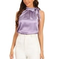 thumbnail image 1 of INSPIRAR CHIC Blusas de Trabajo Sin Mangas de Satén para Mujeres con Lazo en el Cuello Color Sólido XL Púrpura Claro, 1 of 5