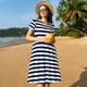 thumbnail image 4 of Balery Navy Blue And White Stripes Vestidos sueltos de manga corta para mujer, vestidos de verano 2025, vestidos casuales de corte A con vuelo., 4 of 6