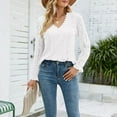 thumbnail image 5 of XFLWAM Womens Lace Dressy Tops Long Sleeve V Neck Shirts Crochet LAce Sexy Casual Fall Blouses White S, 5 of 6