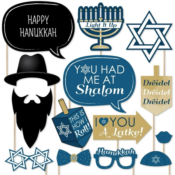 Big Dot of Happiness Happy Hanukkah - Hanukkah & Chanukah Photo Booth Props Kit - 20 Count