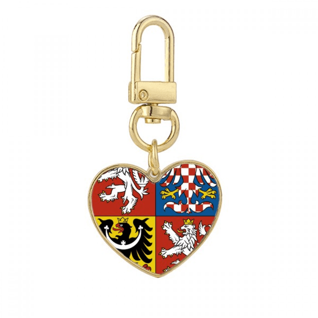 Czech National Emblem Country Gold Heart Keychain Metal Keyring Holder