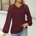 thumbnail image 2 of AELand Women's Long Sleeve Shirts V-Neck Lace Tops 2025 Spring Fashion Clothes Knitted Y2k Blouses, 2 of 7