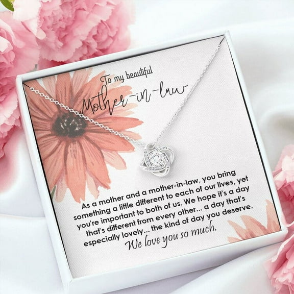 Mother's Day Necklace, Mother-In-Law, Message Card Mom, Love Knot Necklace, Gift Ideas from Daughter-In-Law, Mother's Day Box, Gift For Mother's Day