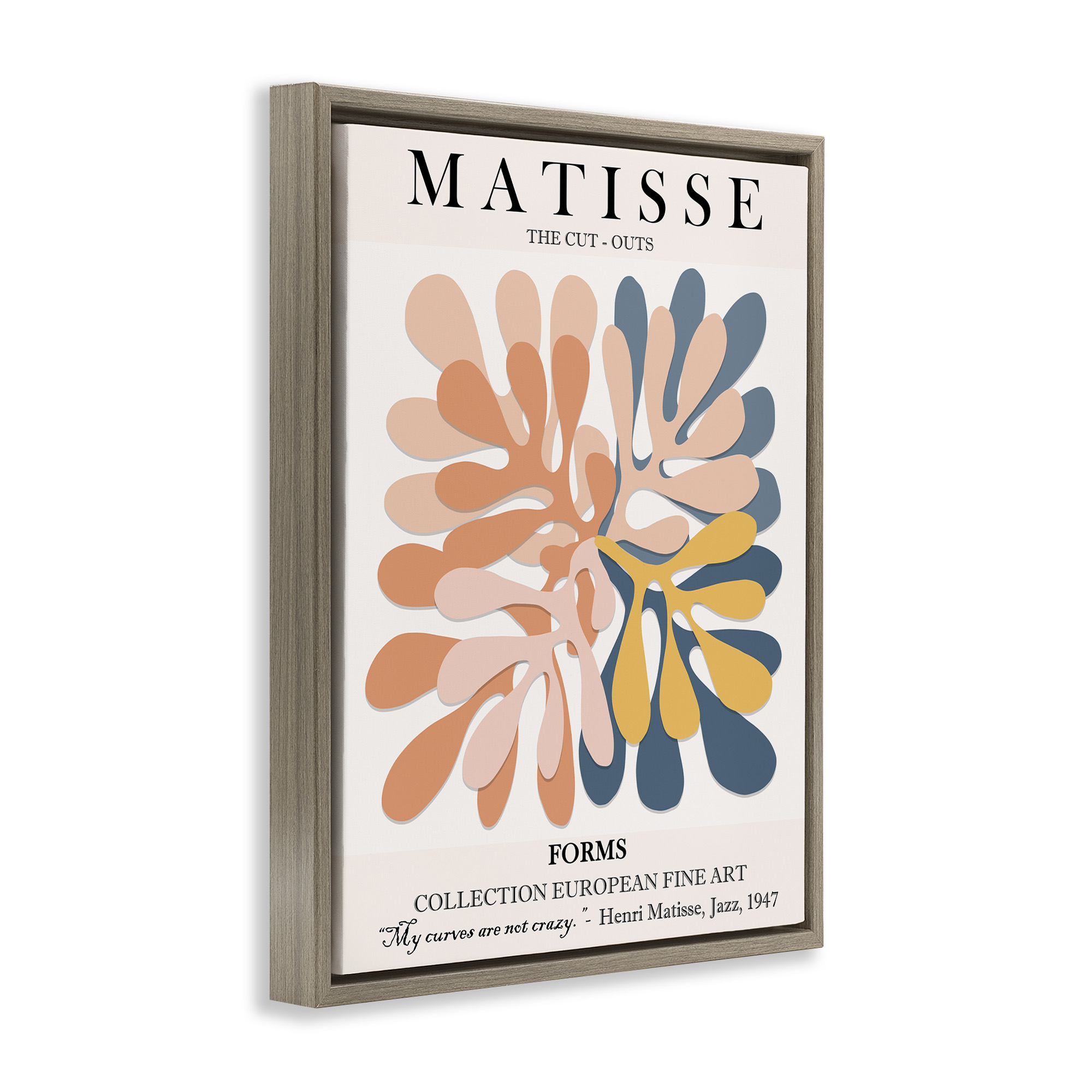 Stupell Industries Classical Matisse Cut Out Forms Abstract Painting Brown Floater Framed Canvas Art Print Wall Art, 17 x 21